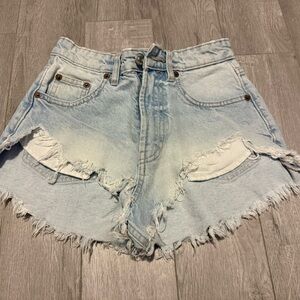 Zara Light Blue Ripped Jean Shorts